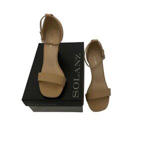 Solanz Nude Beige Ankle Strap Heeled Sandals For Women - Size 8